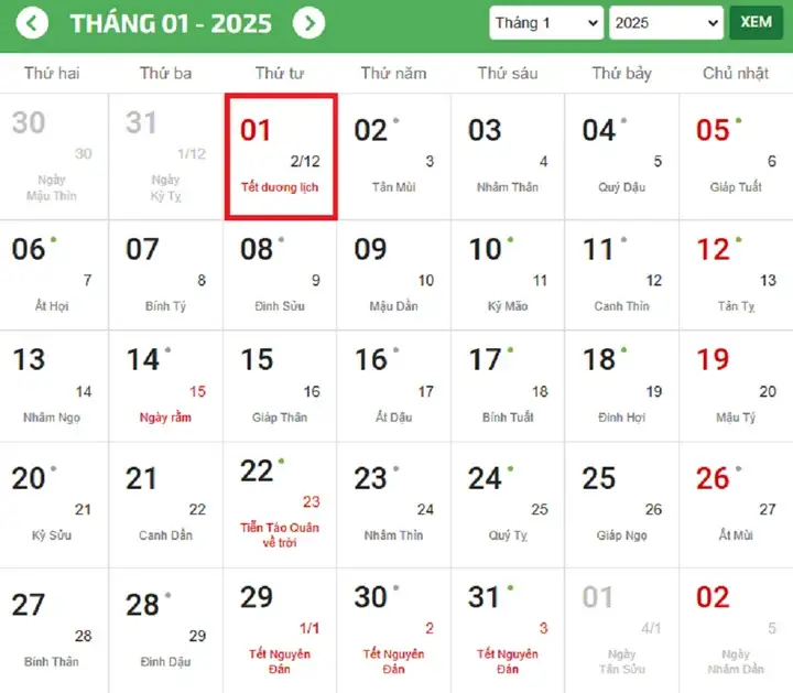 Tết dương lịch 2025